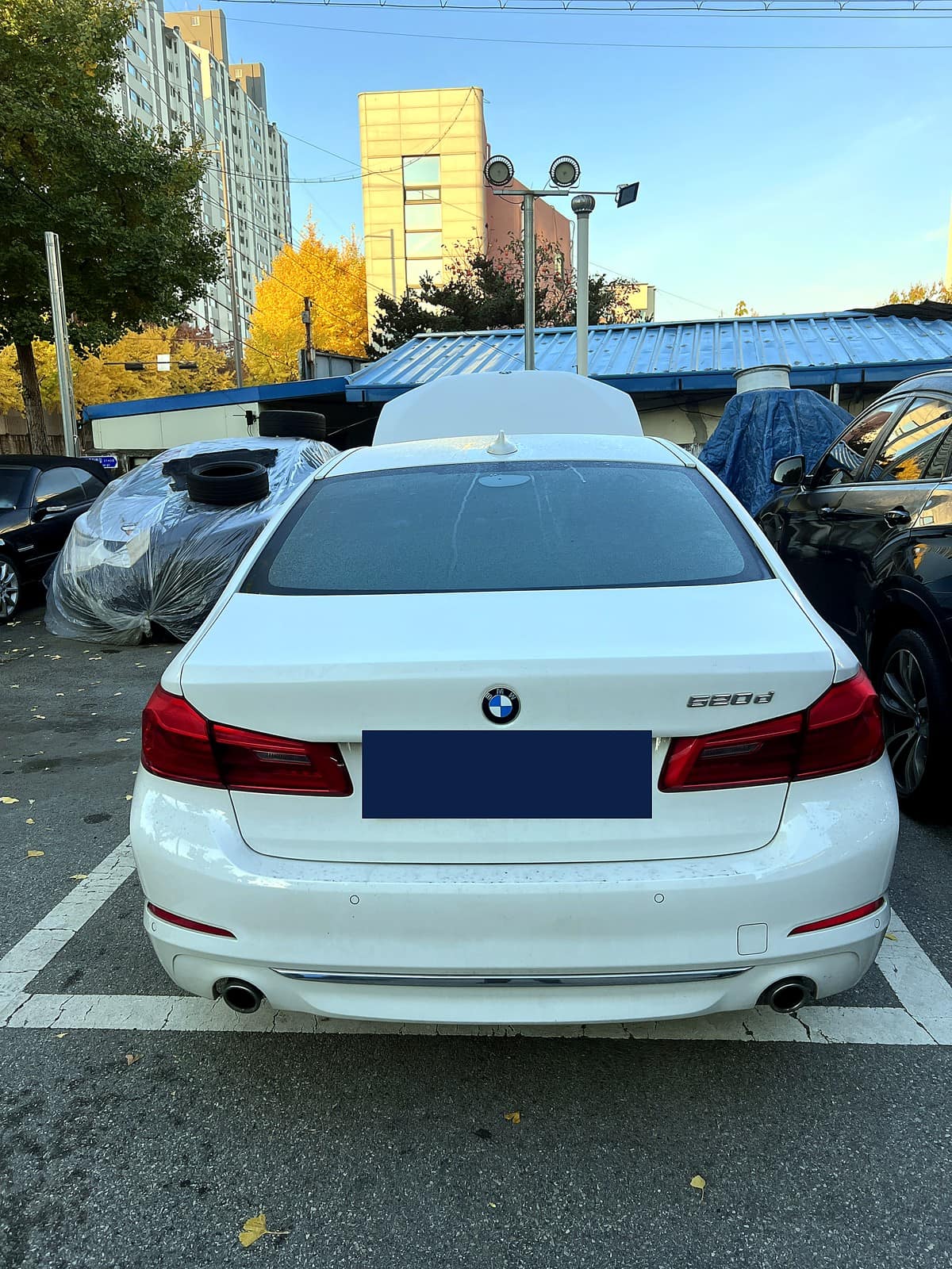 광주 H모터스에 입고된 BMW 520d 후면 모습